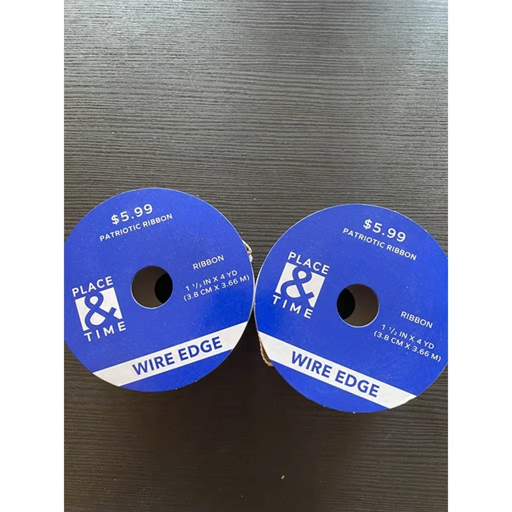 Two Spools Place & Time Patriotic Ribbon Tan, Red & Blue for 4th of July Decor